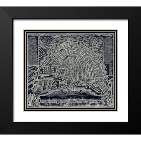 Blueprint Map of Amsterdam 1727 Black Modern Wood Framed Art Print with Double Matting by Lavoie, Tina