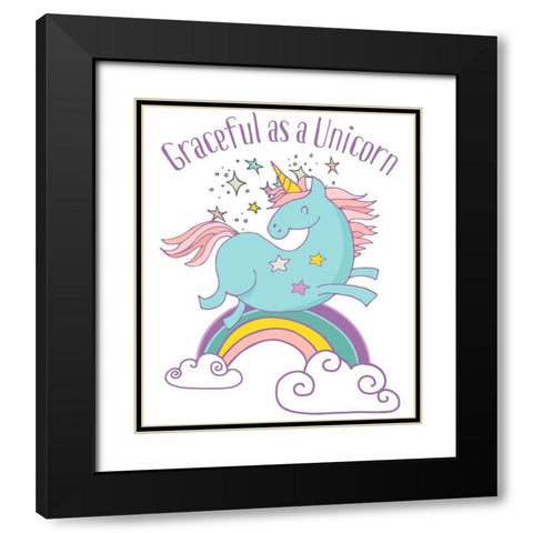 Graceful As A Unicorn Tee Black Modern Wood Framed Art Print with Double Matting by Lavoie, Tina