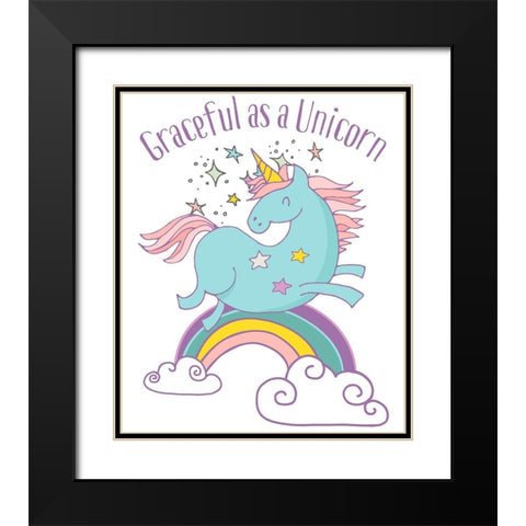 Graceful As A Unicorn Tee Black Modern Wood Framed Art Print with Double Matting by Lavoie, Tina