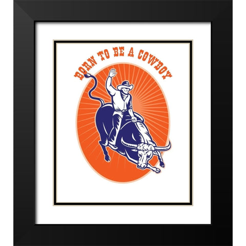 Born To Be A Cowboy Rodeo Steer Black Modern Wood Framed Art Print with Double Matting by Lavoie, Tina