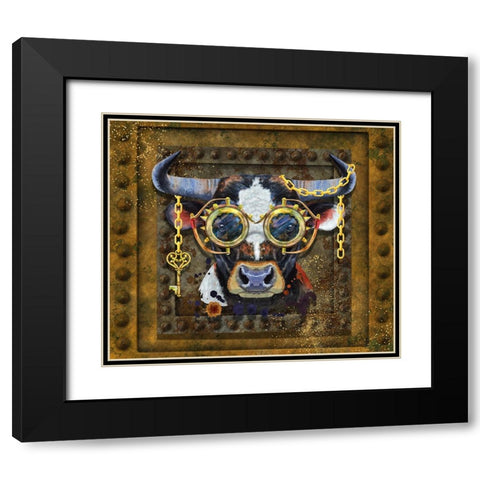 Steampunk Bull Black Modern Wood Framed Art Print with Double Matting by Mitchell, Tina