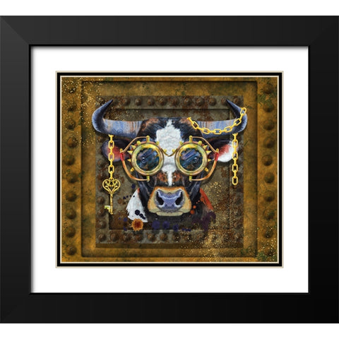 Steampunk Bull Black Modern Wood Framed Art Print with Double Matting by Mitchell, Tina