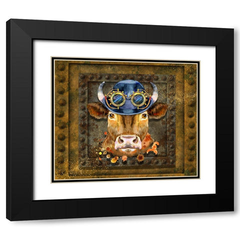 Steampunk Cow Black Modern Wood Framed Art Print with Double Matting by Mitchell, Tina