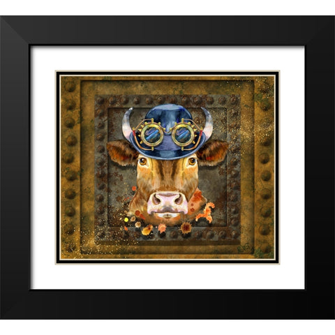 Steampunk Cow Black Modern Wood Framed Art Print with Double Matting by Mitchell, Tina