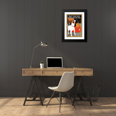Dog by Rail Black Modern Wood Framed Art Print with Double Matting by Vintage Apple Collection