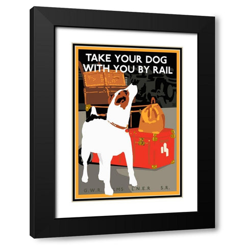 Dog by Rail Black Modern Wood Framed Art Print with Double Matting by Vintage Apple Collection