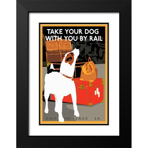 Dog by Rail Black Modern Wood Framed Art Print with Double Matting by Vintage Apple Collection