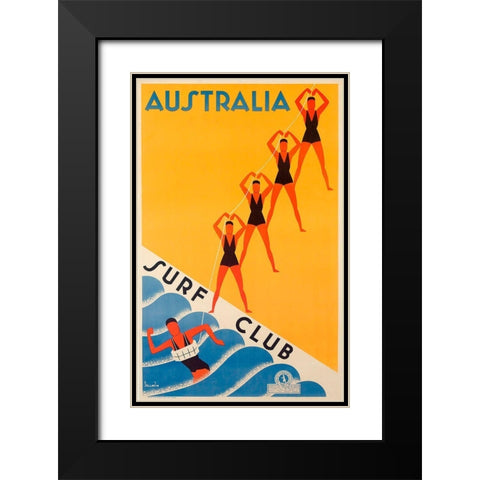 Surf Club Australia Black Modern Wood Framed Art Print with Double Matting by Vintage Apple Collection