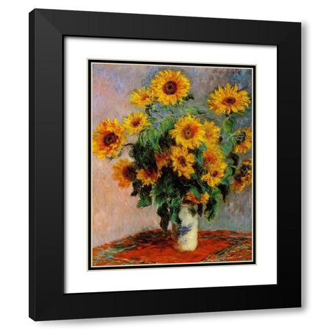 Monet-Bouquet of Sunflowers Black Modern Wood Framed Art Print with Double Matting by Vintage Apple Collection