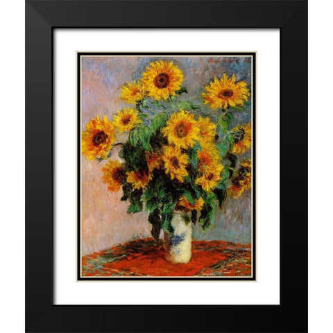 Monet-Bouquet of Sunflowers Black Modern Wood Framed Art Print with Double Matting by Vintage Apple Collection