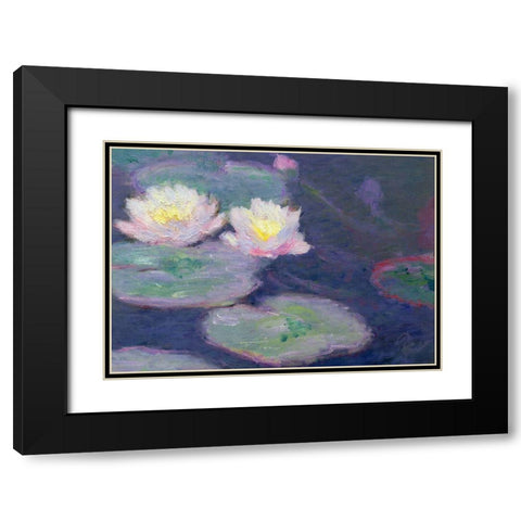 Monet-Crop Water Lilies Black Modern Wood Framed Art Print with Double Matting by Vintage Apple Collection