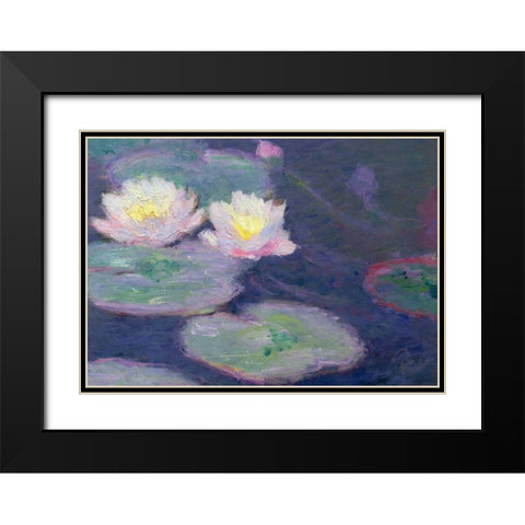Monet-Crop Water Lilies Black Modern Wood Framed Art Print with Double Matting by Vintage Apple Collection