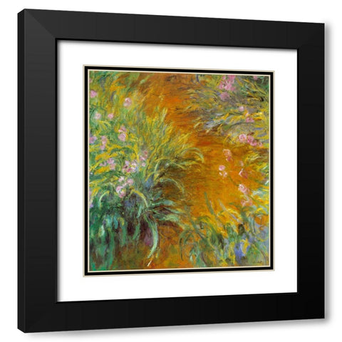 Monet-The Path through the Irises Black Modern Wood Framed Art Print with Double Matting by Vintage Apple Collection