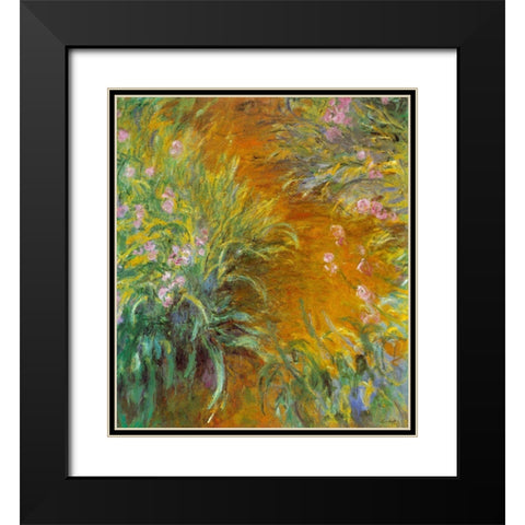 Monet-The Path through the Irises Black Modern Wood Framed Art Print with Double Matting by Vintage Apple Collection