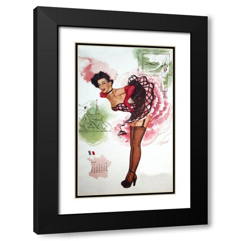 French Girl Black Modern Wood Framed Art Print with Double Matting by Vintage Apple Collection