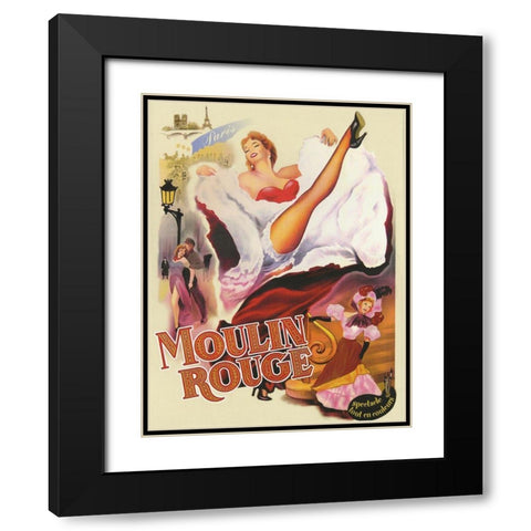 Moulin Rouge Paris Black Modern Wood Framed Art Print with Double Matting by Vintage Apple Collection