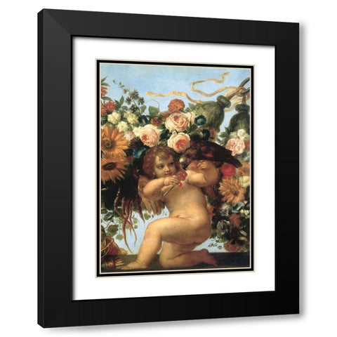 Cherub And Parrot Black Modern Wood Framed Art Print with Double Matting by Vintage Apple Collection