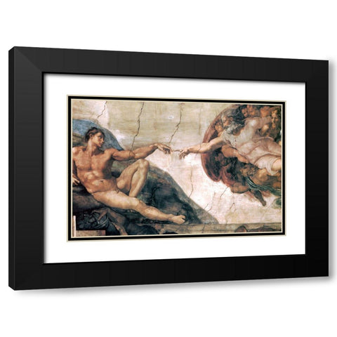 Michelangelo-Creation of man Black Modern Wood Framed Art Print with Double Matting by Vintage Apple Collection