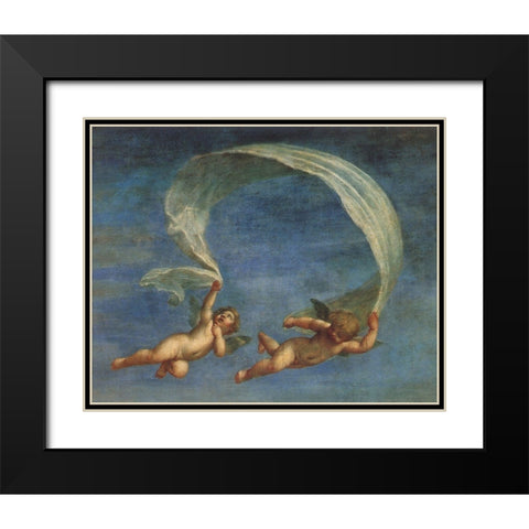 Two Angels Flying Black Modern Wood Framed Art Print with Double Matting by Vintage Apple Collection