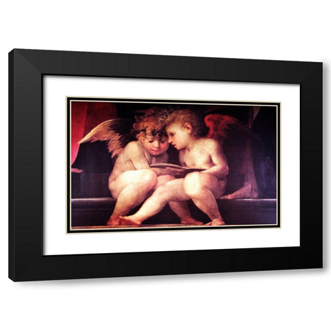Two Redhead Cherubs Black Modern Wood Framed Art Print with Double Matting by Vintage Apple Collection