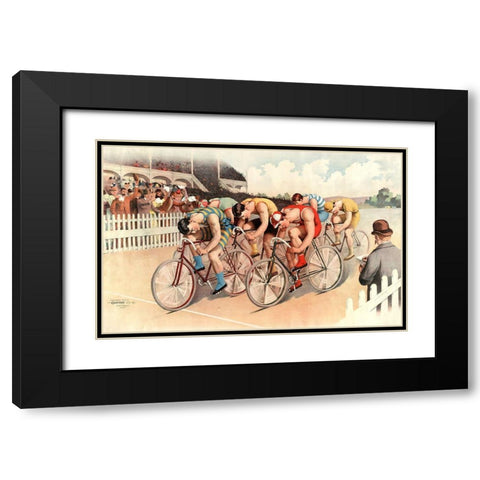 Bicycle Race Scene-1895 Black Modern Wood Framed Art Print with Double Matting by Vintage Apple Collection