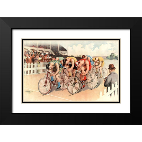 Bicycle Race Scene-1895 Black Modern Wood Framed Art Print with Double Matting by Vintage Apple Collection