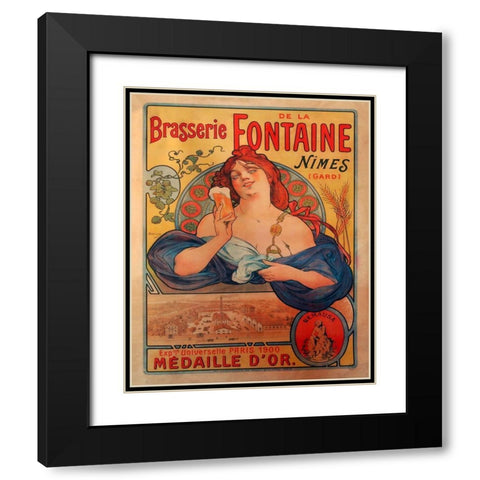 Brasserie Fontaine Black Modern Wood Framed Art Print with Double Matting by Vintage Apple Collection