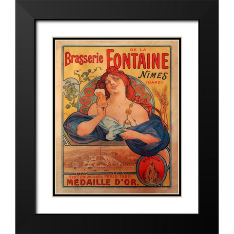 Brasserie Fontaine Black Modern Wood Framed Art Print with Double Matting by Vintage Apple Collection