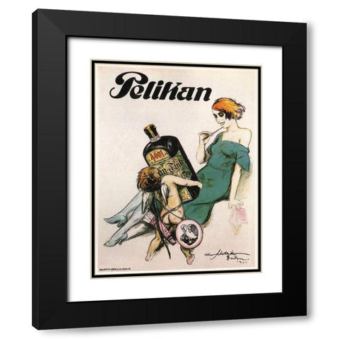 Pelikan Black Modern Wood Framed Art Print with Double Matting by Vintage Apple Collection