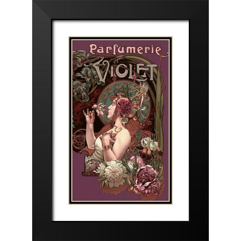 Parfumerie Violet Black Modern Wood Framed Art Print with Double Matting by Vintage Apple Collection