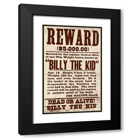 Reward Billy The Kid Black Modern Wood Framed Art Print with Double Matting by Vintage Apple Collection