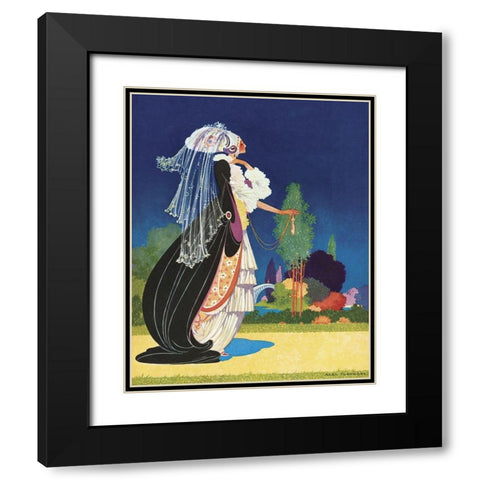 Art Nouveau Veil Black Modern Wood Framed Art Print with Double Matting by Vintage Apple Collection
