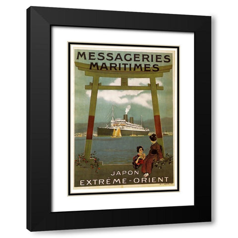 Messageries Japon Black Modern Wood Framed Art Print with Double Matting by Vintage Apple Collection