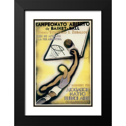 Basketball Black Modern Wood Framed Art Print with Double Matting by Vintage Apple Collection