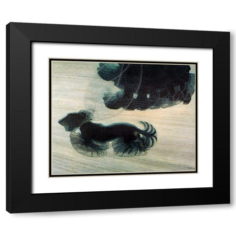 Dog On A Leash Black Modern Wood Framed Art Print with Double Matting by Vintage Apple Collection