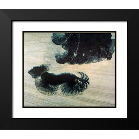 Dog On A Leash Black Modern Wood Framed Art Print with Double Matting by Vintage Apple Collection