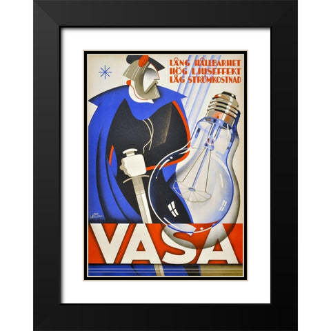 Vasa Lightbulb Black Modern Wood Framed Art Print with Double Matting by Vintage Apple Collection
