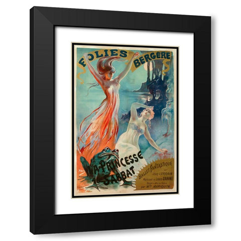 Folies Bergere Pal Black Modern Wood Framed Art Print with Double Matting by Vintage Apple Collection