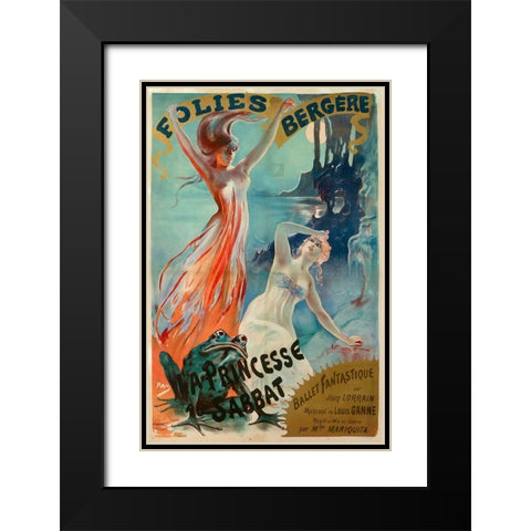 Folies Bergere Pal Black Modern Wood Framed Art Print with Double Matting by Vintage Apple Collection