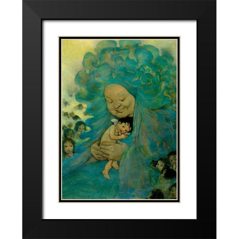 Green Haired Lady Black Modern Wood Framed Art Print with Double Matting by Vintage Apple Collection