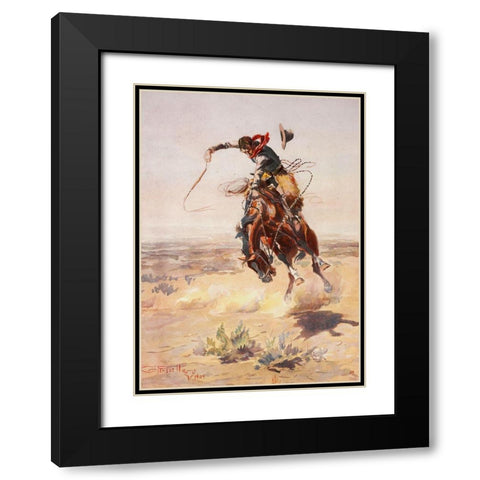 Charles Marion Russell - A Bad Hoss Black Modern Wood Framed Art Print with Double Matting by Vintage Apple Collection