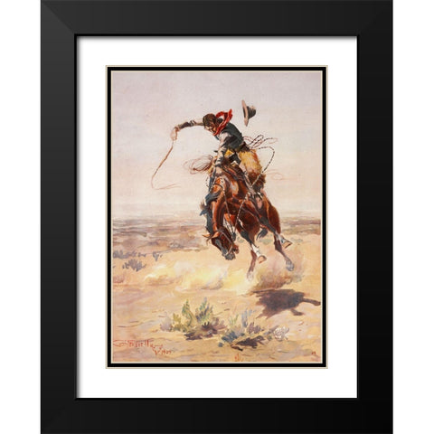 Charles Marion Russell - A Bad Hoss Black Modern Wood Framed Art Print with Double Matting by Vintage Apple Collection