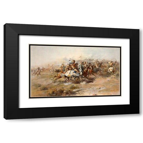 Charles Marion Russell - Custer Fight Black Modern Wood Framed Art Print with Double Matting by Vintage Apple Collection