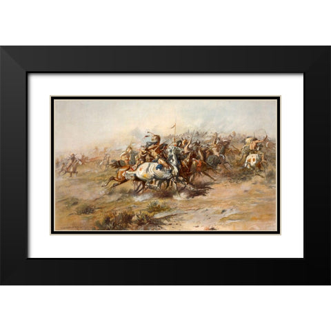 Charles Marion Russell - Custer Fight Black Modern Wood Framed Art Print with Double Matting by Vintage Apple Collection