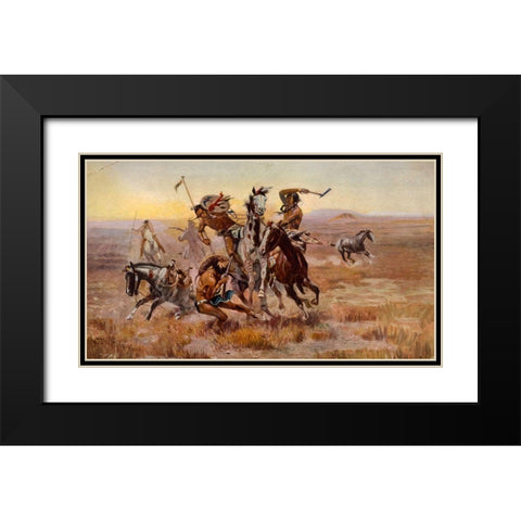 Charles Marion Russell - Souix Blackfeet Black Modern Wood Framed Art Print with Double Matting by Vintage Apple Collection