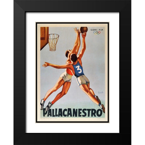 Basketball Pallacanestro Black Modern Wood Framed Art Print with Double Matting by Vintage Apple Collection