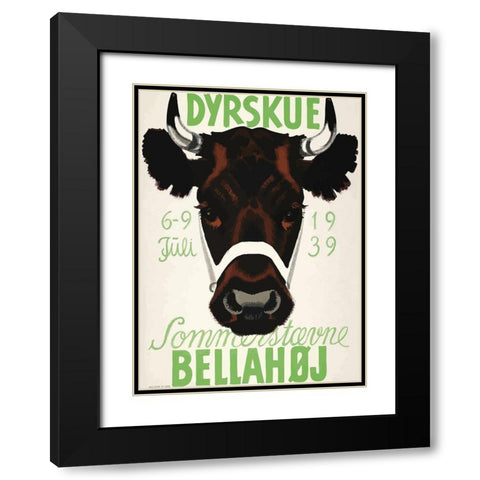 Dyrskue Danish Cow Black Modern Wood Framed Art Print with Double Matting by Vintage Apple Collection