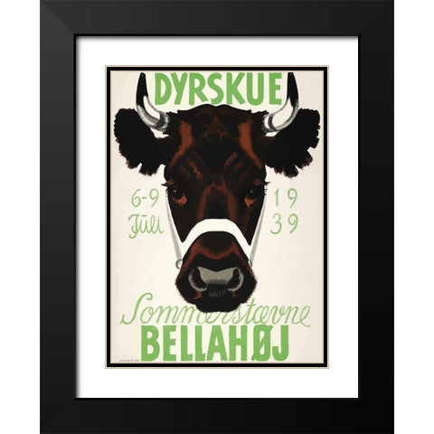 Dyrskue Danish Cow Black Modern Wood Framed Art Print with Double Matting by Vintage Apple Collection