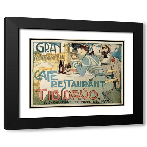 Grand Cafe Black Modern Wood Framed Art Print with Double Matting by Vintage Apple Collection
