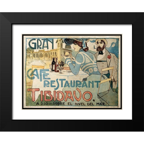 Grand Cafe Black Modern Wood Framed Art Print with Double Matting by Vintage Apple Collection